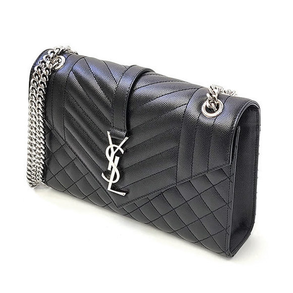 Saint Laurent Envelope Medium Chain Shoulder Bag Black Silver - Picture 2 of 5